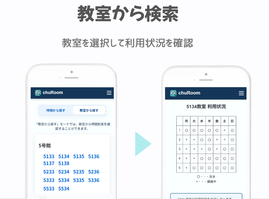 教室から検索機能のスクリーンショット